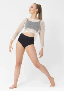Best Studio 7 Long Sleeve Fishnet Crop | White