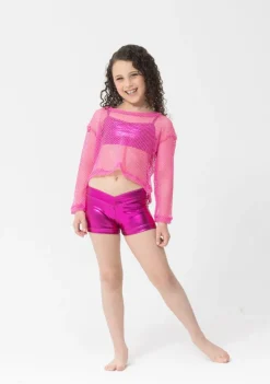 Hot Studio 7 Long Sleeve Fishnet Crop | Hot Pink